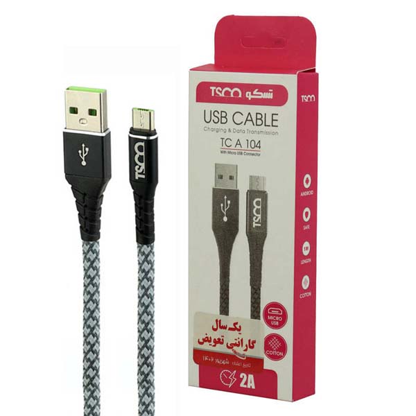 کابل تبدیل USB به MicroUSB تسکو مدل TC A104 4 کابل تبدیل USB به MicroUSB تسکو مدل TC A104 طول 1 متر