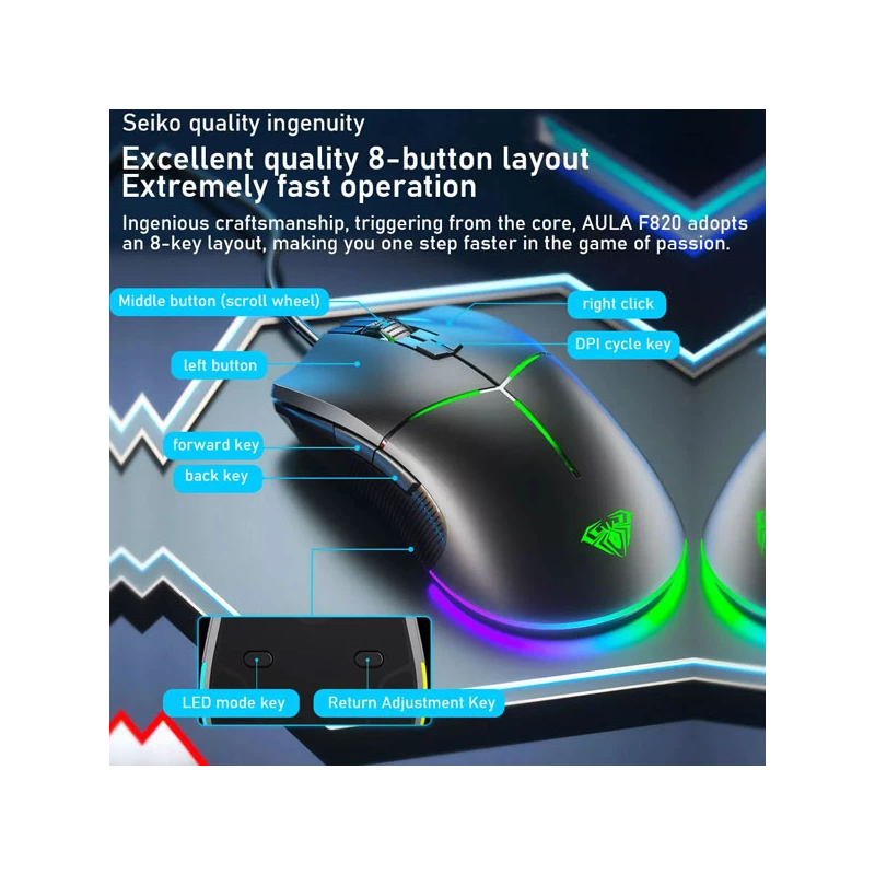 ماوس گیمینگ آئولا مدل AULA F820 1 ماوس گیمینگ آئولا مدل AULA F820
